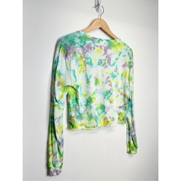 PINK Shirt Womens Cropped Long Sleeve Crewneck Tie Dye Shirt Size S - Picture 4 of 7